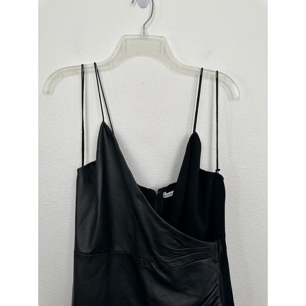 Alice + Olivia Women's Ashanti Black Leather Faux Wrap Mini Dress Size 10 - Picture 6 of 12